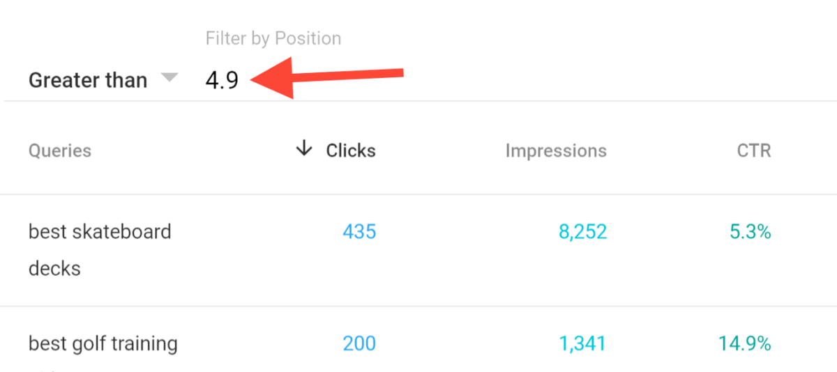 Filter by position