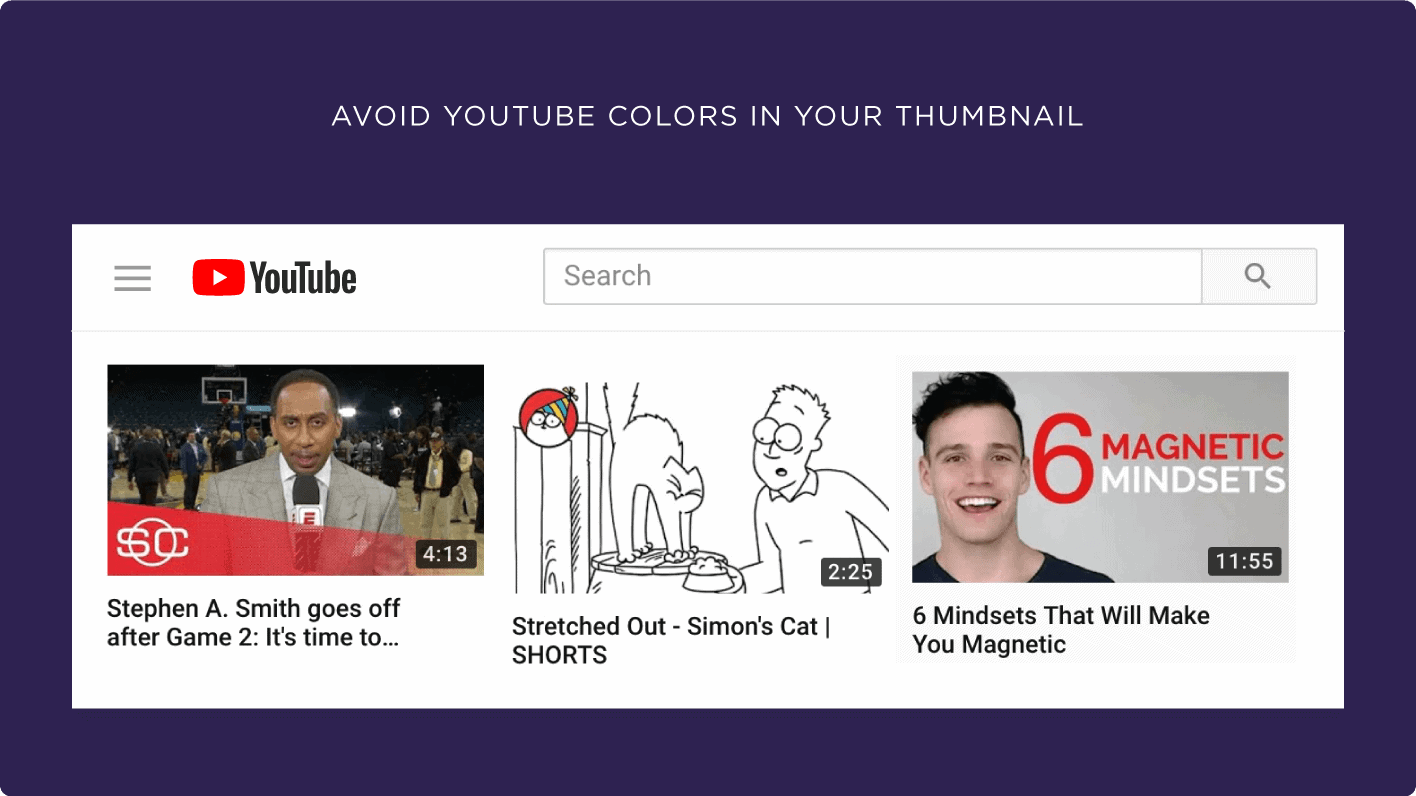 Avoid YouTube colors in your thumbnail