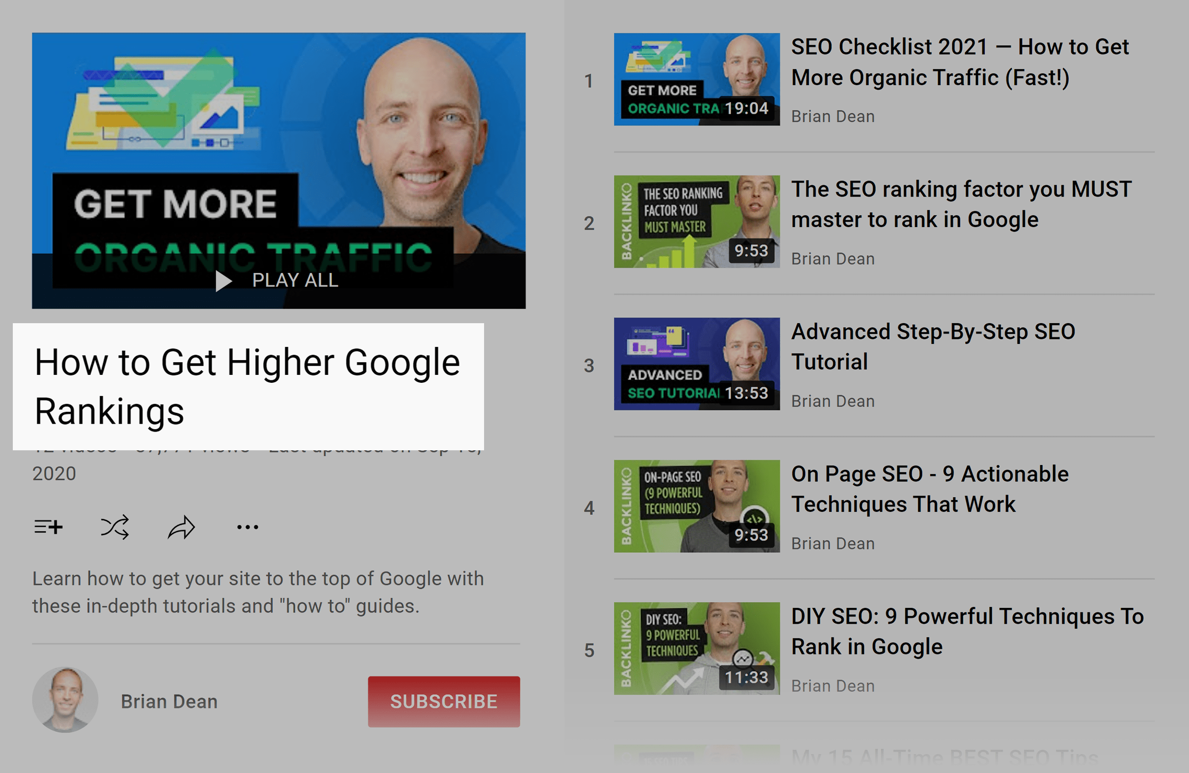 Backlinko – Higher Google rankings playlist
