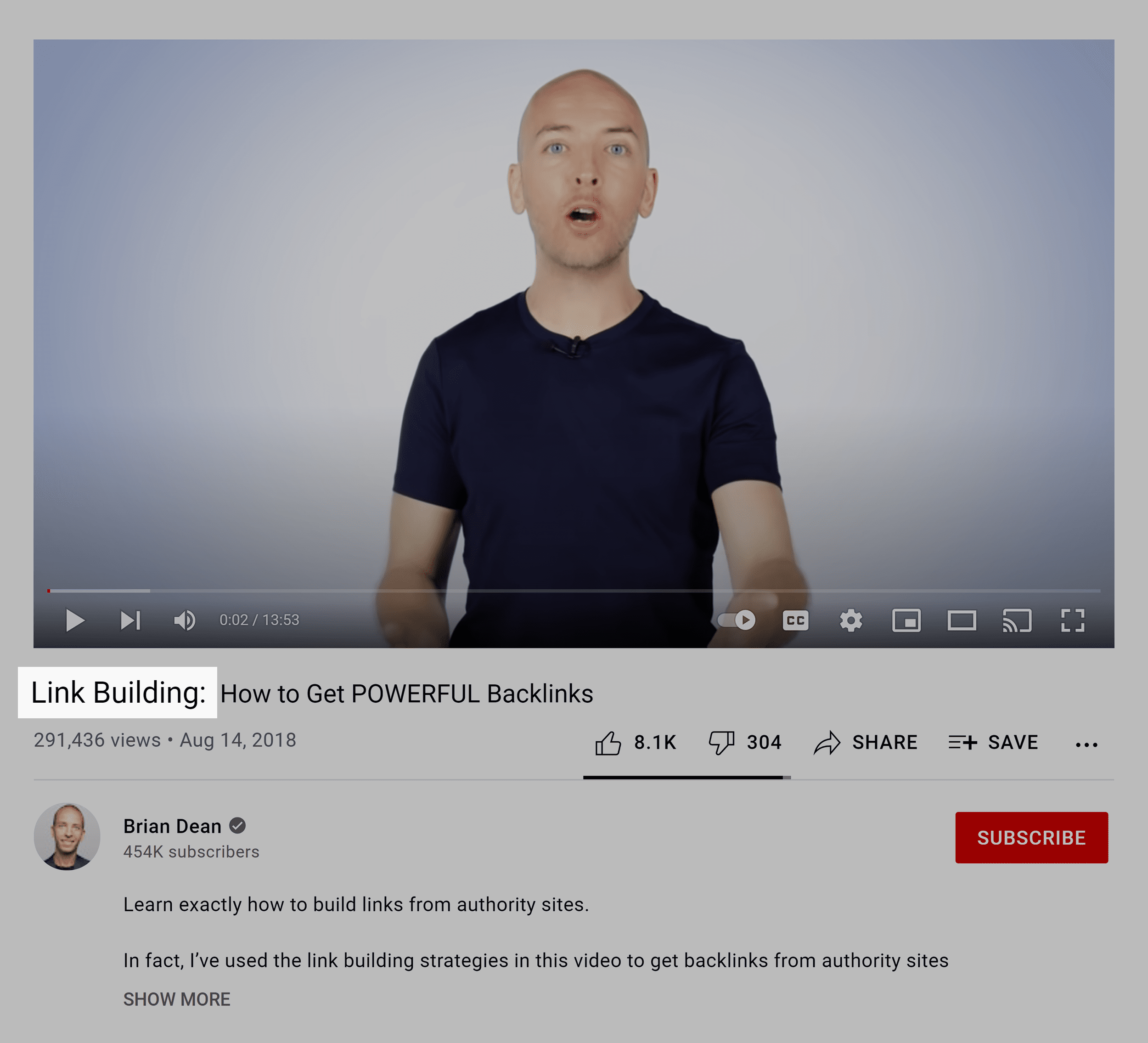 "Link building" keyword in video title